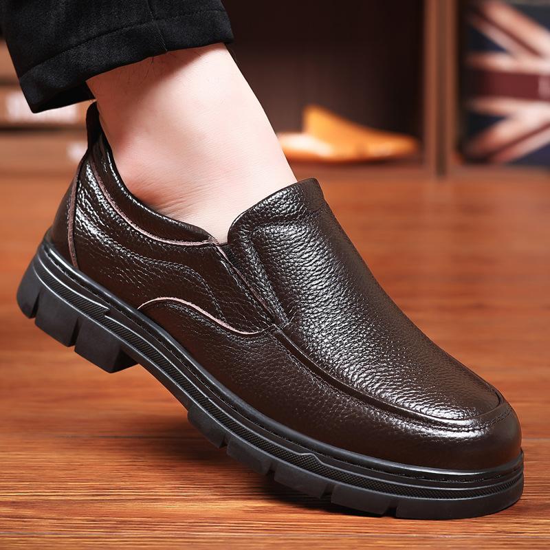 Men's Leather Shoes Genuine Leather 2025 Autumn Platform Shoes Men's Round Head Versatile Non-slip Breathable Casual Shoes Pure Cowhide