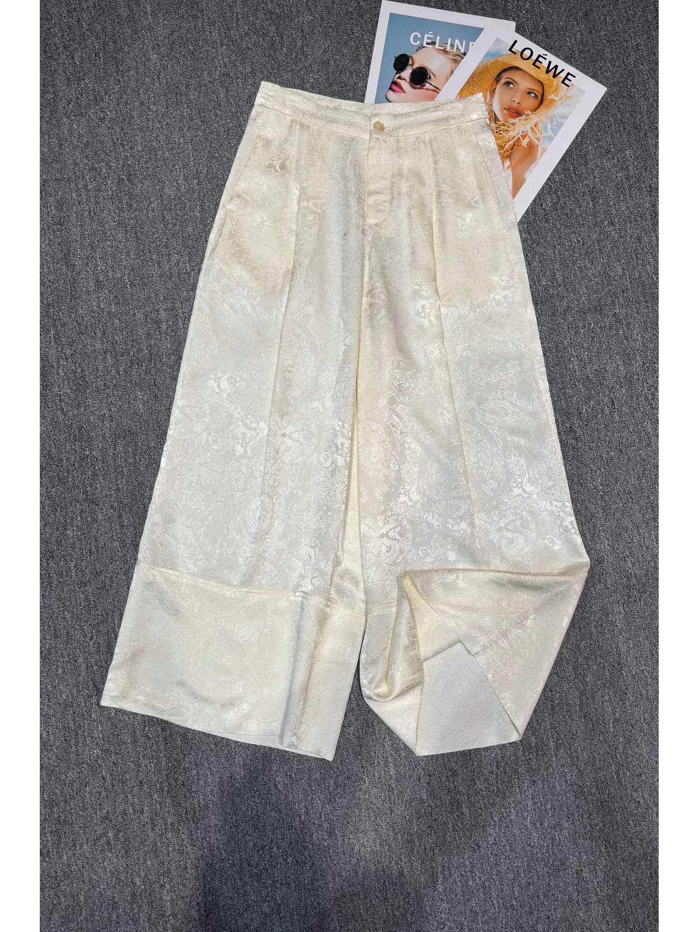 Spring 2026 Retro Chinese-Style Jacquard Wide-Leg Pants for Women Small
