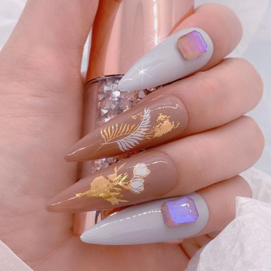 Nail Sticker Glitter 3D Effects Ultra Thin Bronzing Leaves Tree Nail Iridescent Sticker