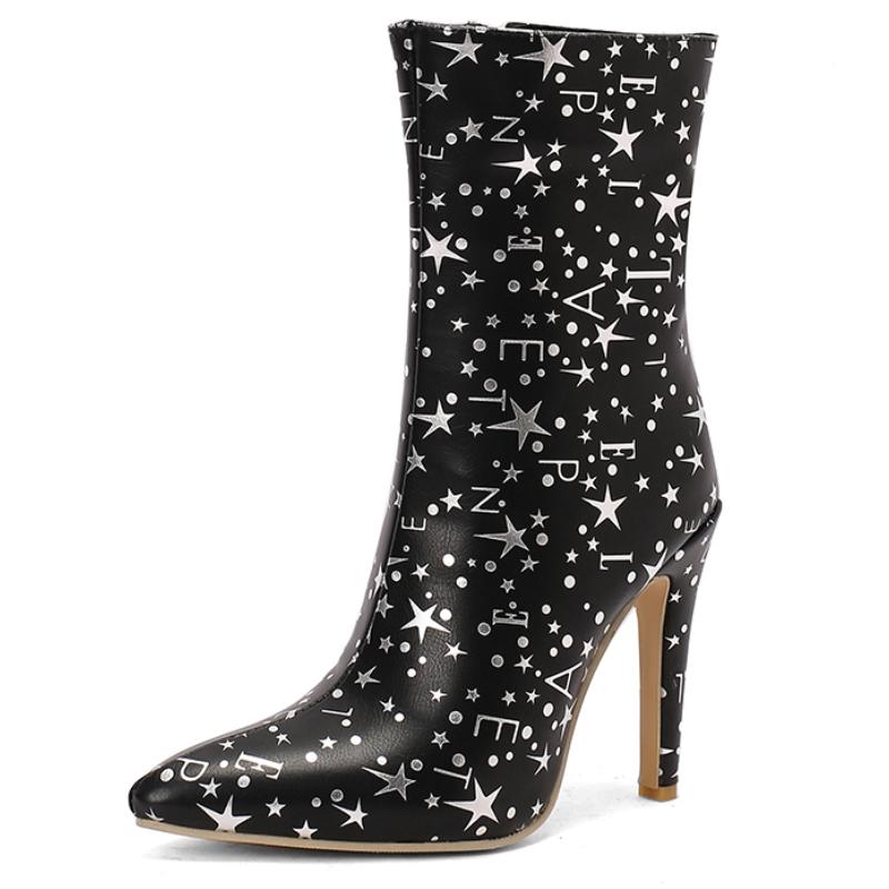 

Роскошные женские ботильоны Зимняя обувь Новые тренды 2024 Золото Серебро Тонкий каблук Женские ботинки для вечеринок и танцев Обувь большого размера 44 чёрный