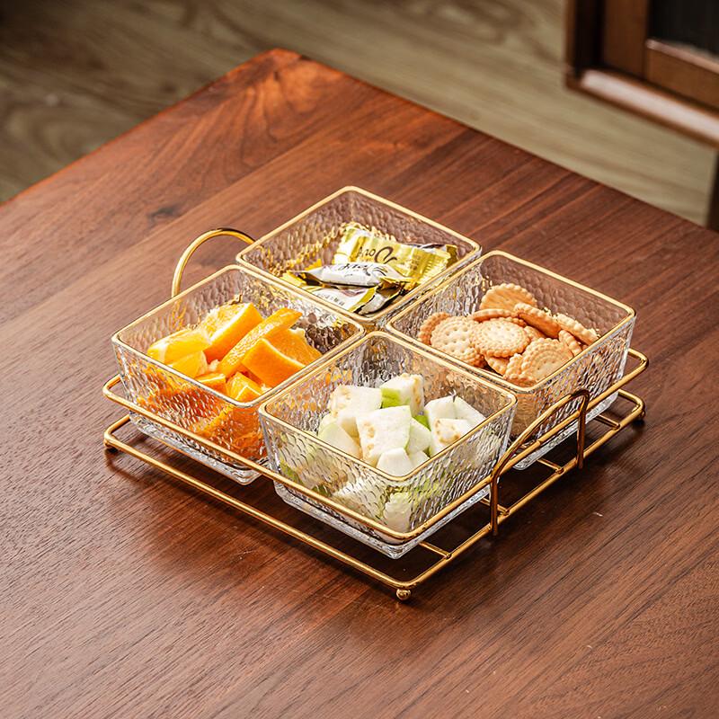 Hammered Glass Divided Serving Platter with Gold Rim
