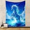 Glowing White Horse in Ocean Waves Patterned Tapestry Decorative Wall Hanging, Home Bedroom Living Room Decor