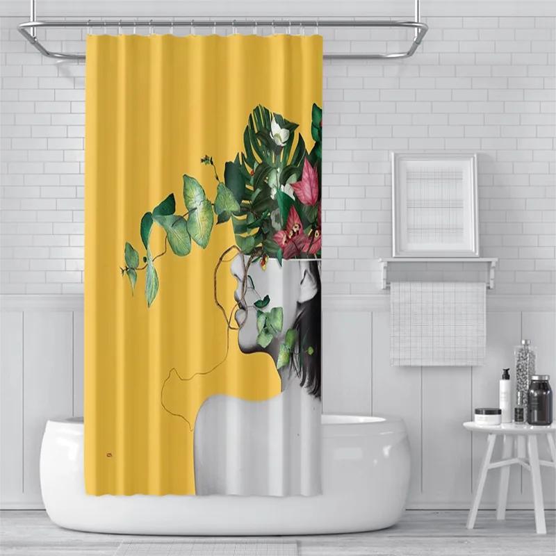 3D Shower Curtain European And American Abstract Figures, Flowers, Toilet Partition Curtains, Simple Curtains With Accessories