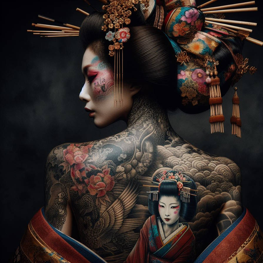 Dark Academia Art Japanese Geisha Poster Prints For Home Decor Gothic Body Tattoo Woman Portrait Canvas Painting Wall Art Gift