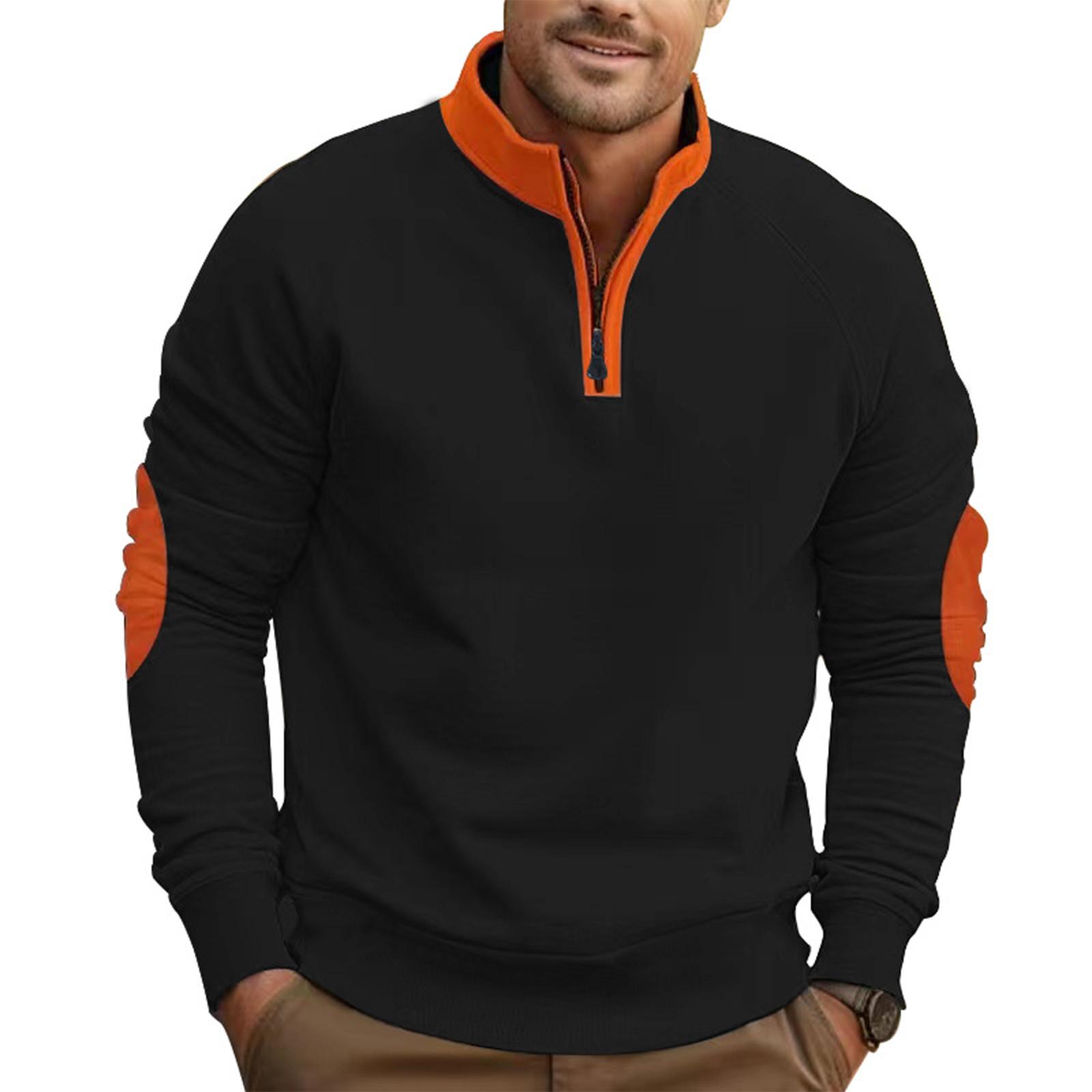 

Men s Contrasting Color Loose Casual Fleece Stand Up Collar Pullover Half Zipper Long Sleeved Sweatshirt L чёрный