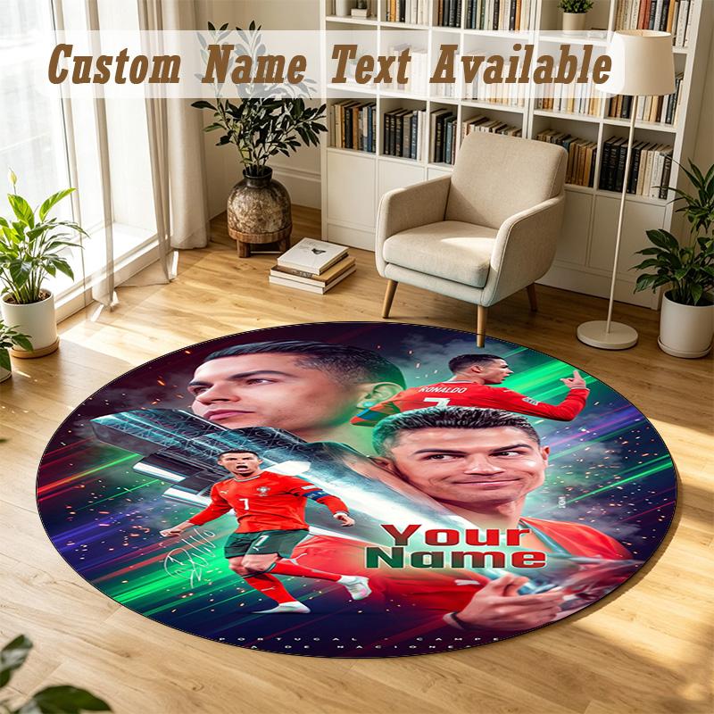 Round Rug Custom NameCristiano Ronaldo Pattern Non Slip Carpet Home Floor Decor
