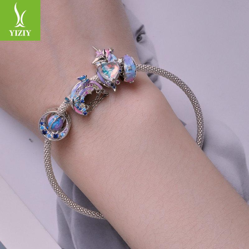 Purple Dream Planet Series Diy Bracelet Beaded Accessories, Rainbow S925 Silver Pendant