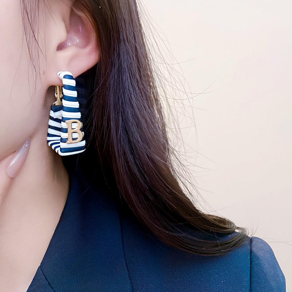 Square black and white striped ladies earrings