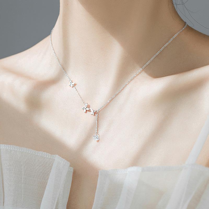 Butterfly Tassel Necklace Women'S Light Luxury Niche Flash Diamond High-End Ins Style Temperament Jewelry Women Quality