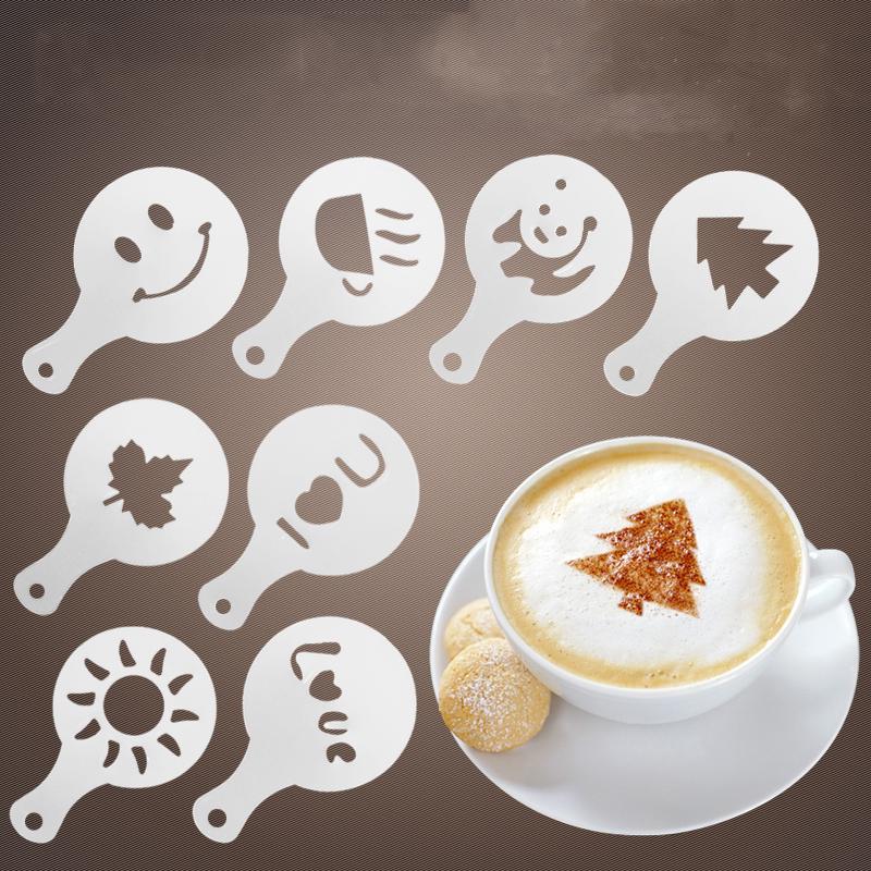 16 sztuk/zestaw ciasto kawowe plastikowy szablon do dekoracji Cupcake szablon formy realistyczne Cappuccino Latte wzornik forma do kawy narzędzia kuchenne