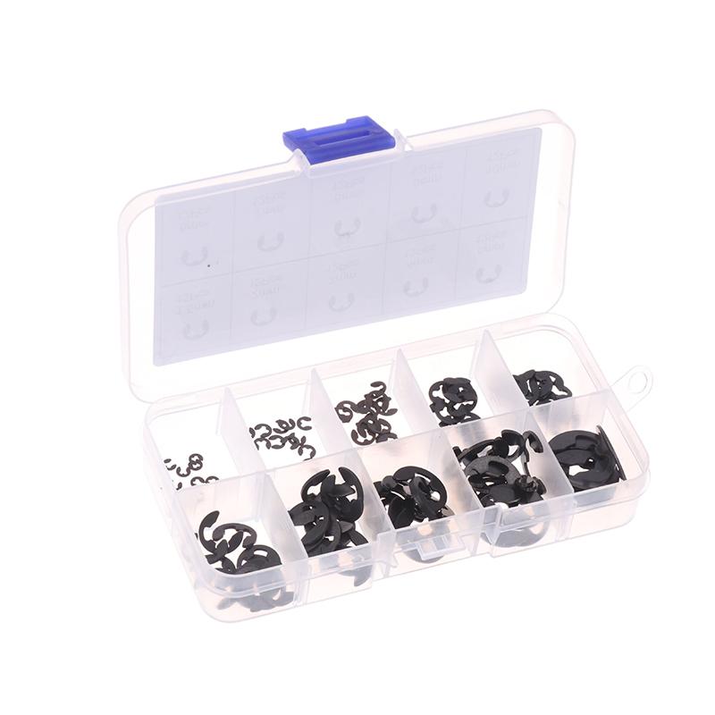 120PCS Black Stainless Steel Retaining Circlip Set Snap Ring E-Clip Washer Assortment For Shaft Fastener M1.5-M10
