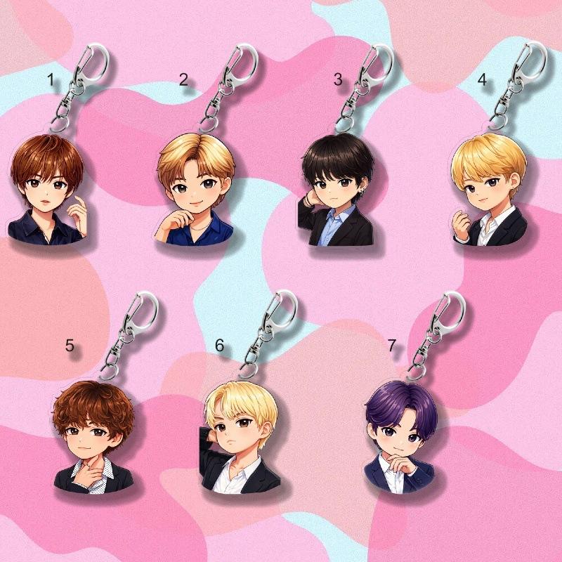 

7pcs BTS Cute Anime Suit Cartoon Acrylic Keychain, Bangtan Boys Cartoon Figure Keyring, Kpop ARMY Bag Accessory 7pcs