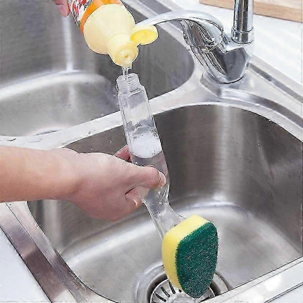 Non Scratch Dishwand Refills Handle, Dish Wand Refill Pack, 6 Heavy Duty Replacement Sponge Heads Set, Soap Dispenser Scrubbers