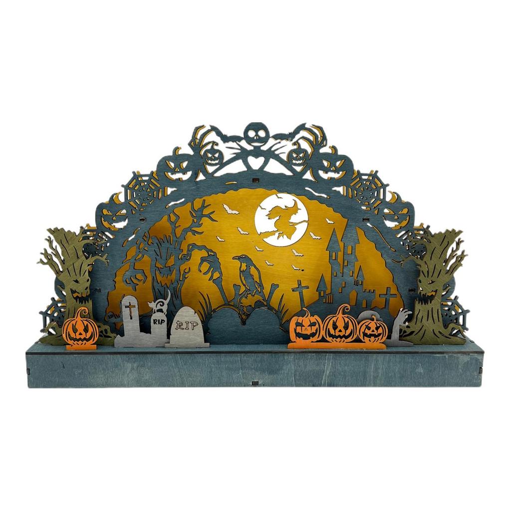 Halloween Decoration Table Centerpiece Wooden Decorative Silhouette Lighted for