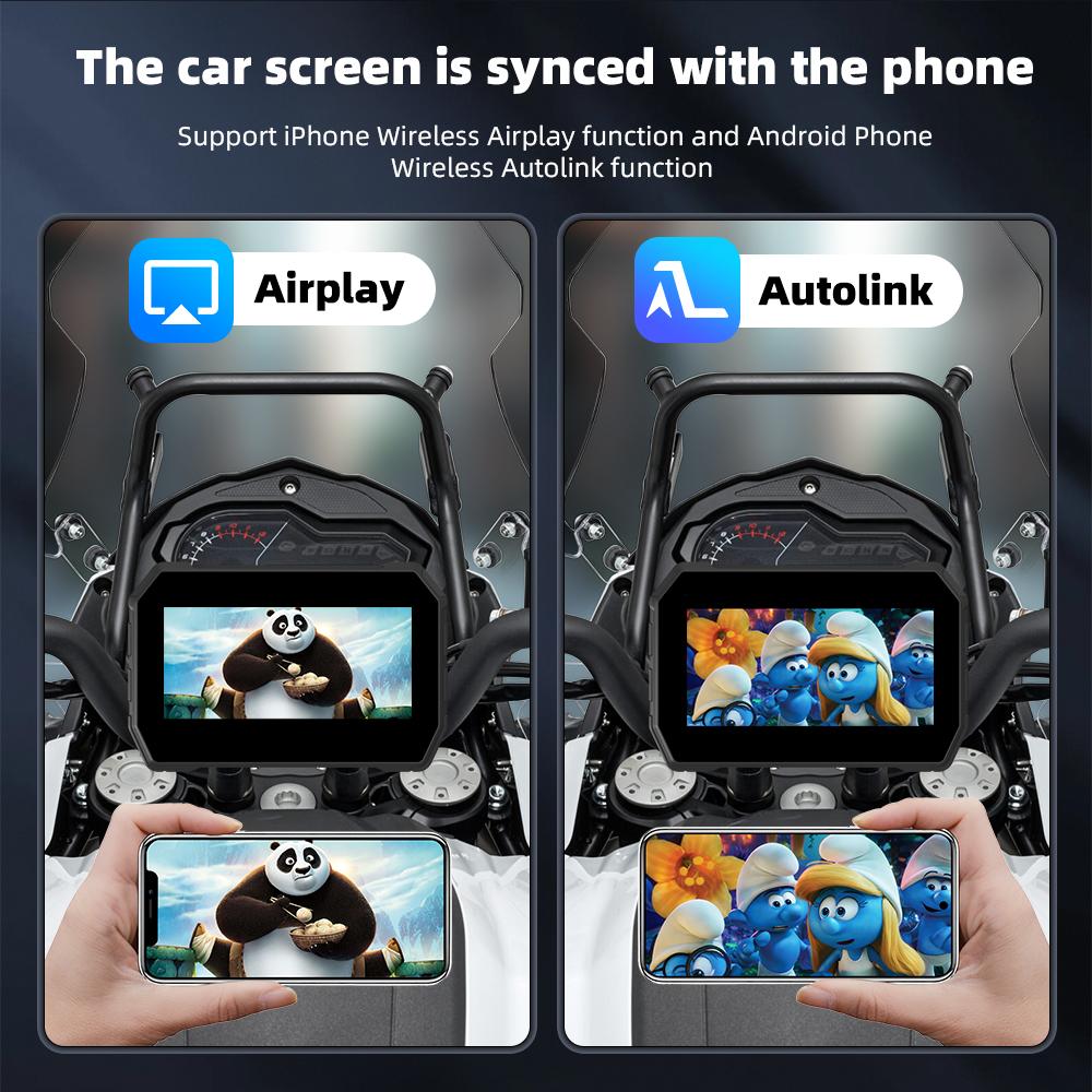 5inch Moto Wireless CarPlay Android Auto Motorcycle GPS Navigation Display Screen Motorbike Bluetooth 5.0 Multimedia Player Waterproof