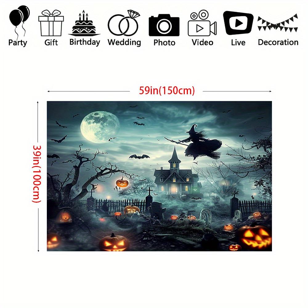 Ghost Halloween Castle, Witch, Bat, Graveyard Background - Party Decoration, Photography Props