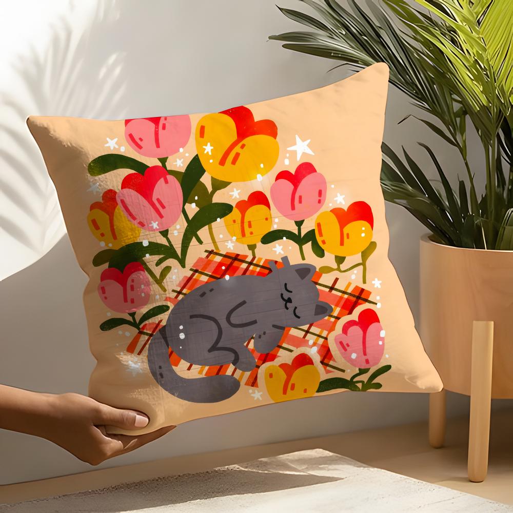 Cute Cat Illustrations Pillow Case Home Living Room Decoration Linen Pillowcover Pillow Cases Cushion Cover
