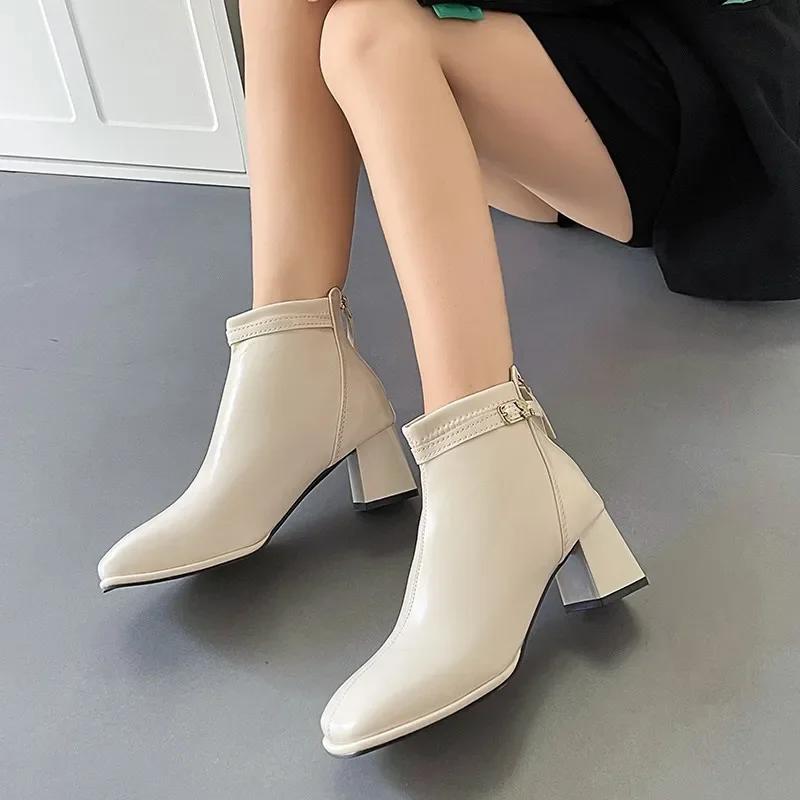 2024 New Fashion Hot Selling Versatile Square Toe Comfortable Thick Heel Back Zipper Women's Boots Fashion Boots Zapatos