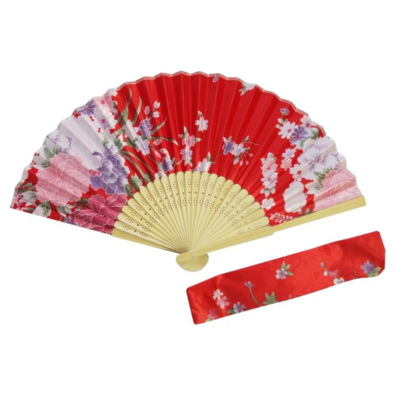 

Vintage Folding Hand Fan with Bag Bamboo Fabric Fans for Women Dance Gift Music Festival Performances Wedding Decoration