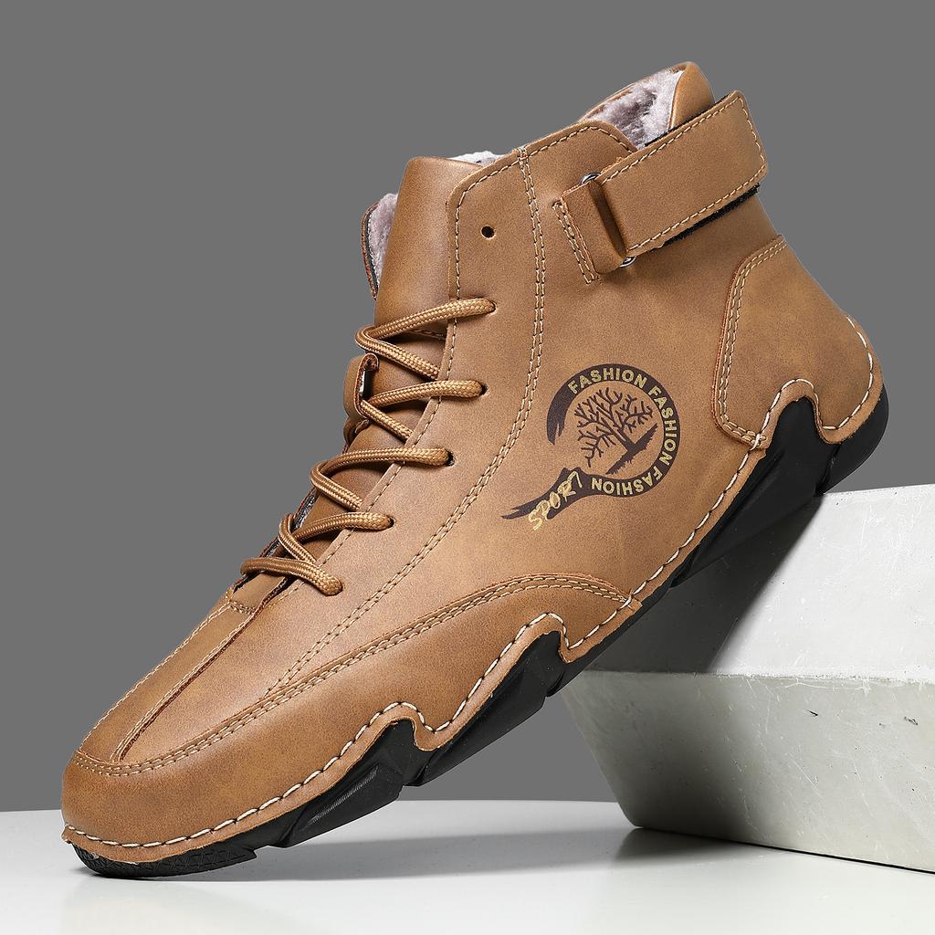 Pánské zimní teplé sněhule s hřejivou podšívkou z umělé kožešiny, nazouvací krátké boty pro muže, pohodlné venkovní voděodolné kotníkové boty, protiskluzové šněrovací vycházkové boty