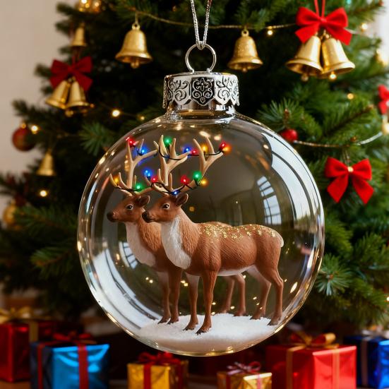 Vánoční koule s rodinou sobů Legrační 3D sob Závěsná dekorace Plastová vánoční koule Zimní ozdoby na vánoční stromek Vnitřní domácí dekorace