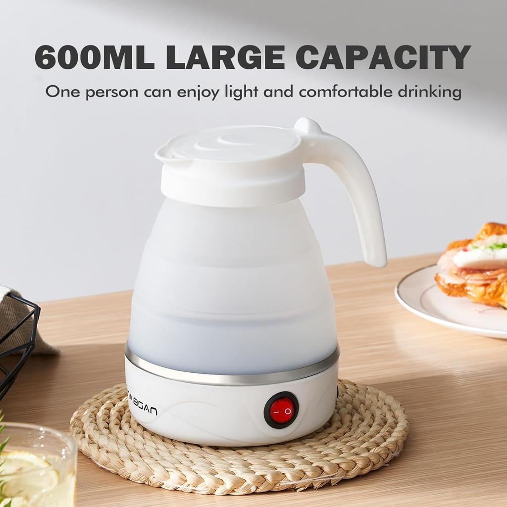 Foldable Electric Kettle, 600ml Portable Travel Kettle, Collapsible Kettle Travel Electric, 304 Stainless Steel Heating, Easy to Carry, 110V, 600W.