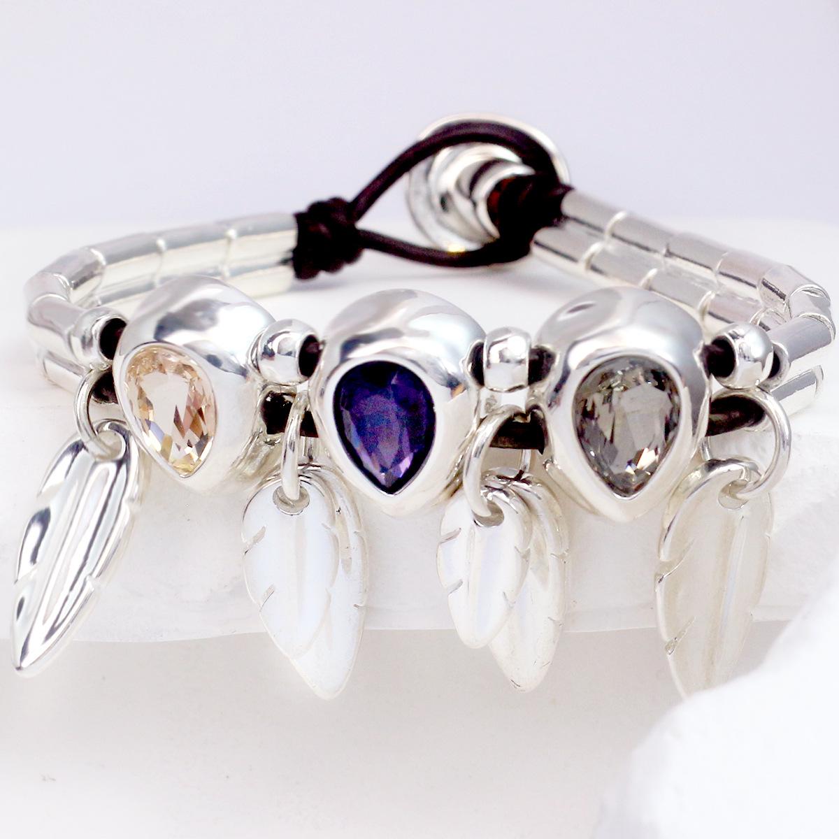 2025 UNOde50 Crystal & Feather Leather Bracelet: Women s Handwoven Romantic Gift 17 cm