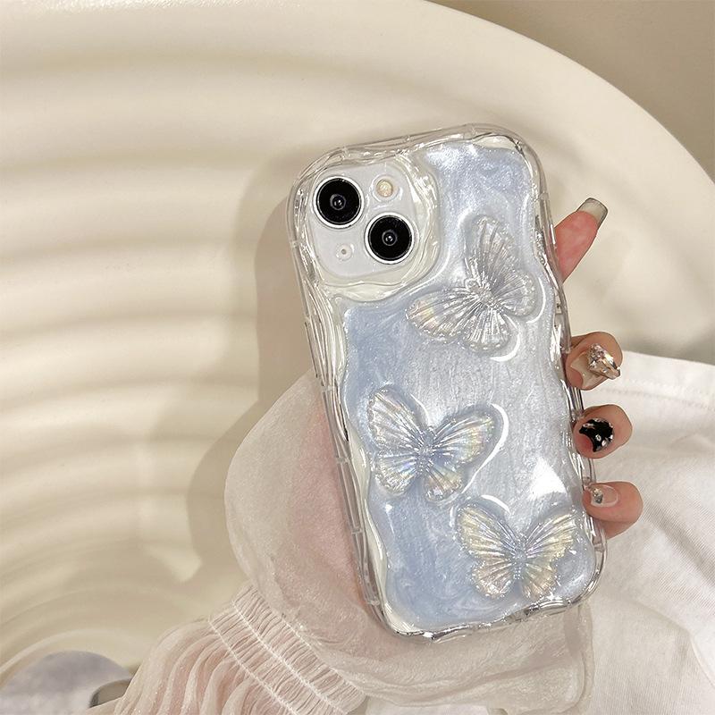 Pink Wind Pleated Love Mobile Phone Case Is Suitable For Iphone17Promax Three-Dimensional Butterfly Apple 15 All-Inclusive.