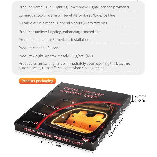 Car Trunk Dynamic Flowing Light Automatic On/Off Scanning Lamp Flexible Waterproof Light Strip Hidden Installation for Car SUVs