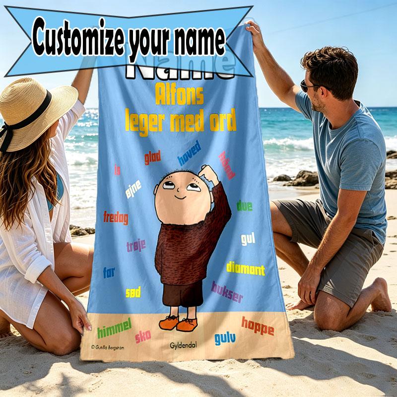 Custom Name Personalized Alfons Aberg Print Beach Towel, for Trip Camping Beach Party Home Decor, Birthday Gift for Family & Friends