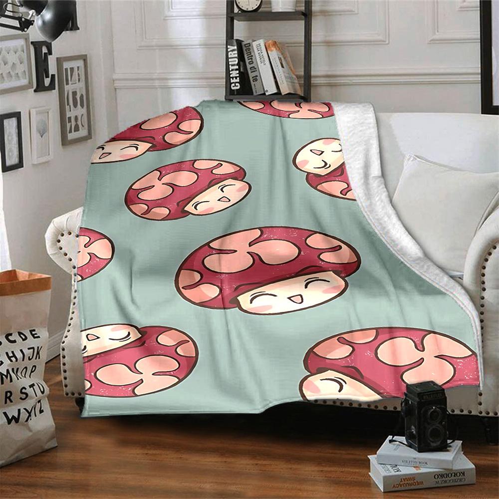 1pc Mushroom Blanket, Lightweight Flannel Throw Blanket For Sofa, Bed, Travel096