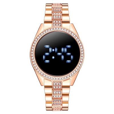 Orologio da donna alla moda con incastonatura di diamanti orologio da donna orologio elettronico LED fonte di luce blu