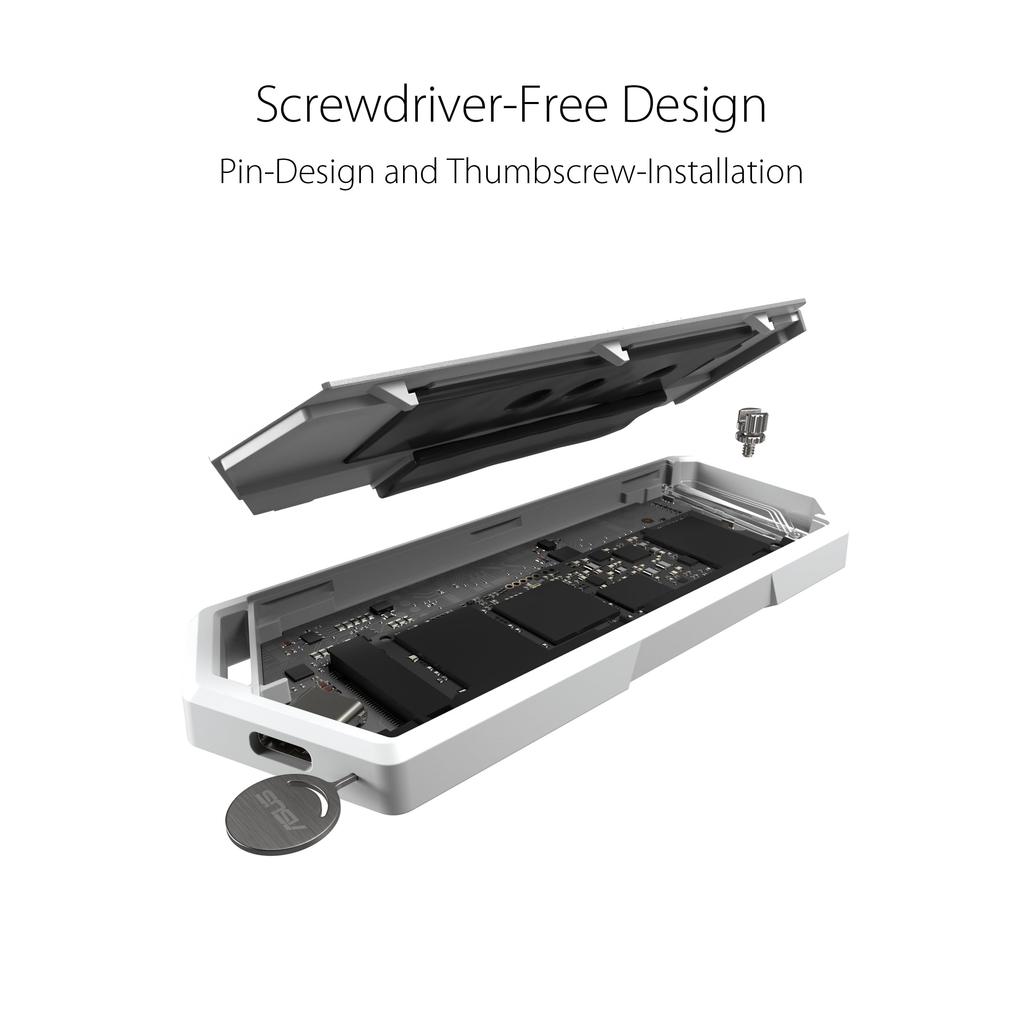 ASUS ROG STRIX ARION White Edition NVMe External SSD Case Installation To C To A Cables Thermal Pad Included Aura Sync Compatible / M.2 / Tool-less /