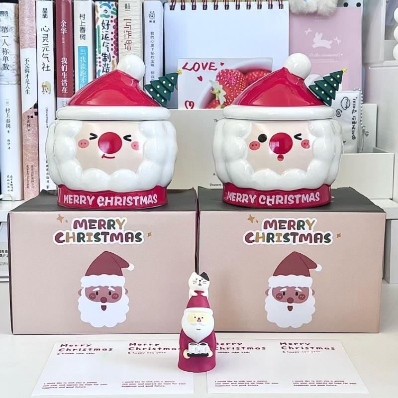 Christmas Gift for Girls Santa Claus Ceramic Mug Creative Cute Mug with Lid Souvenir Gift Box