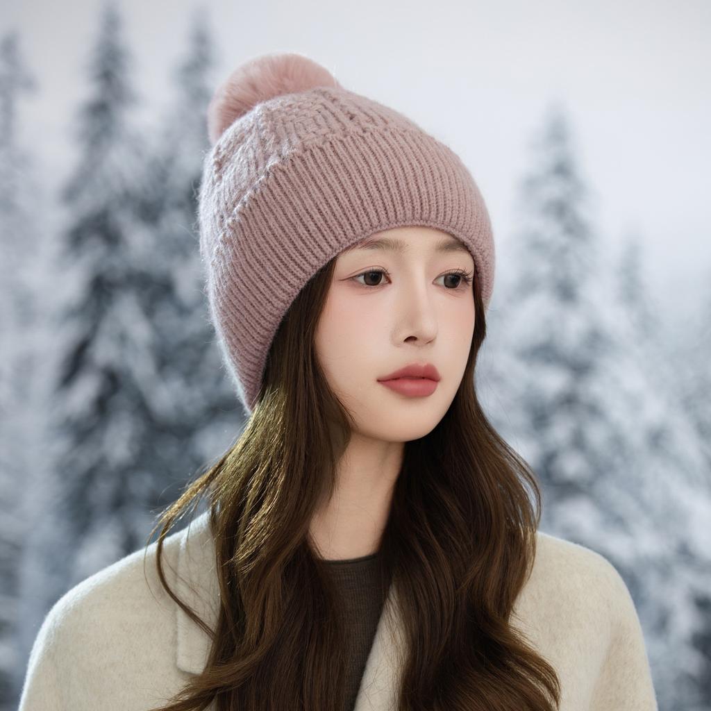 Hat Women's Winter Cycling Fleece Thickened Warm Wool Hat Ear Protector Knitted Hat