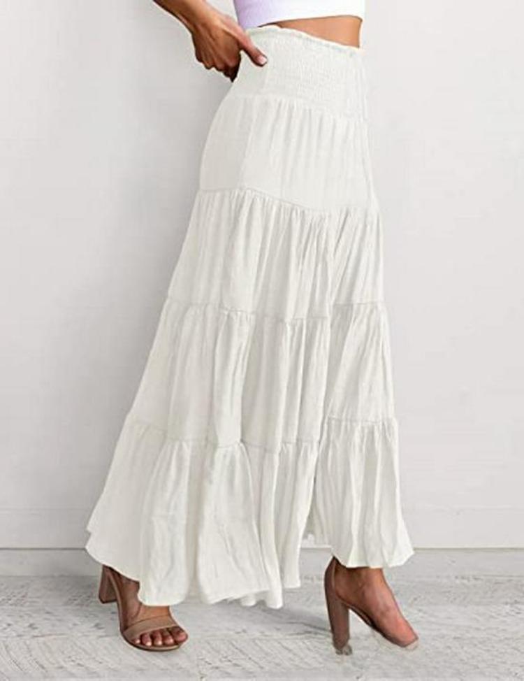 2026 Summer Fashion Women Bohemian High Waist Elastic A-Line Skirt S