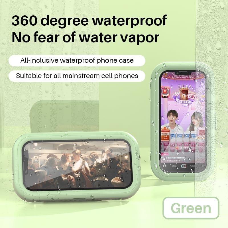 360 ° Rotatable Bathroom Waterproof Phone Case Bathroom Shower Drama Chasing Tool Kitchen Wall Hanging Lazy Person Bracket (Green)