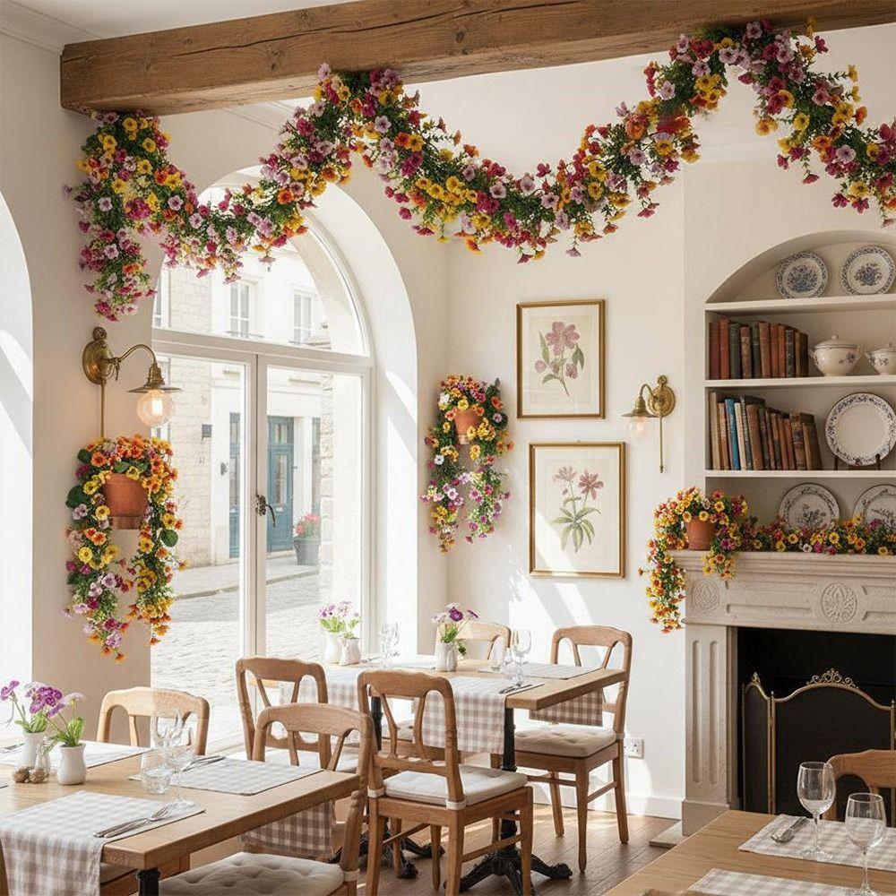 Multicolor Artificial Violet Flower Vine Green Eucalyptus Leaves 132 Flowers Simulation Flower Garland DIY Accessories