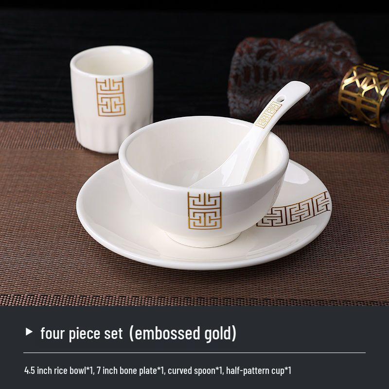 Luxury Three-Piece Hotel Tableware Set: Plates, Bowls, and Cups for Hotels, Restaurants, or Home.