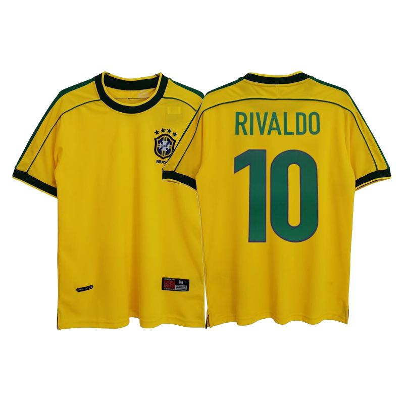 98-02 Brazil Home Jersey No. 6 Carlos No. 7 Ronaldinho No. 9 Ronaldinho Retro Classic Jersey