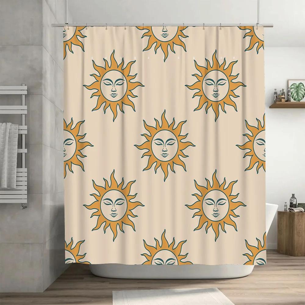 Sun Pattern Shower Curtain Set Decorative Bathroom Waterproof Plastic Rod Pocket Home Accessories White, Yellow Sunflower Design