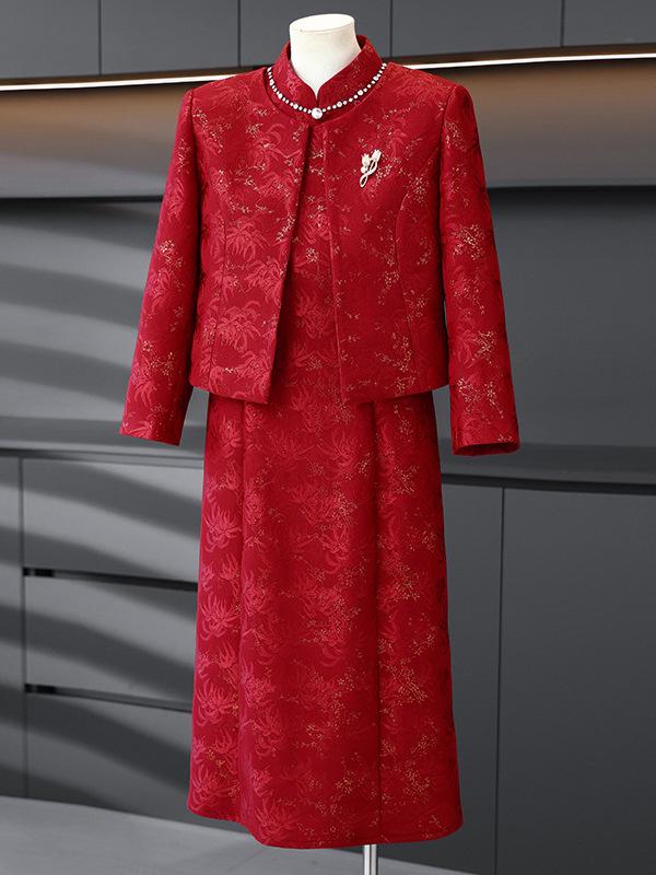 Plus Size Elegant Dress for Middle-Aged Mothers (40-50) - Festive Wedding and Banquet Wear