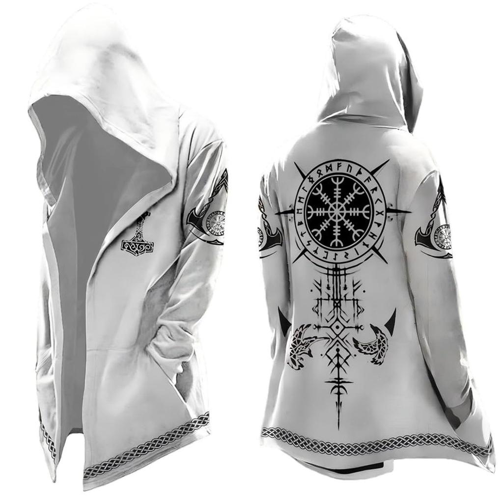 Men's Hooded Cape with Printed Pattern for Halloween Costume