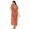 Women Summer Cover Up Dress V-Neck Short Sleeve Crochet Flower Decor See-through