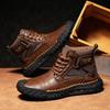Ręcznie szyte Skórzane Męskie Botki Skóra Dzielona Casualowe Skórzane Buty Męskie Botki do Kostki