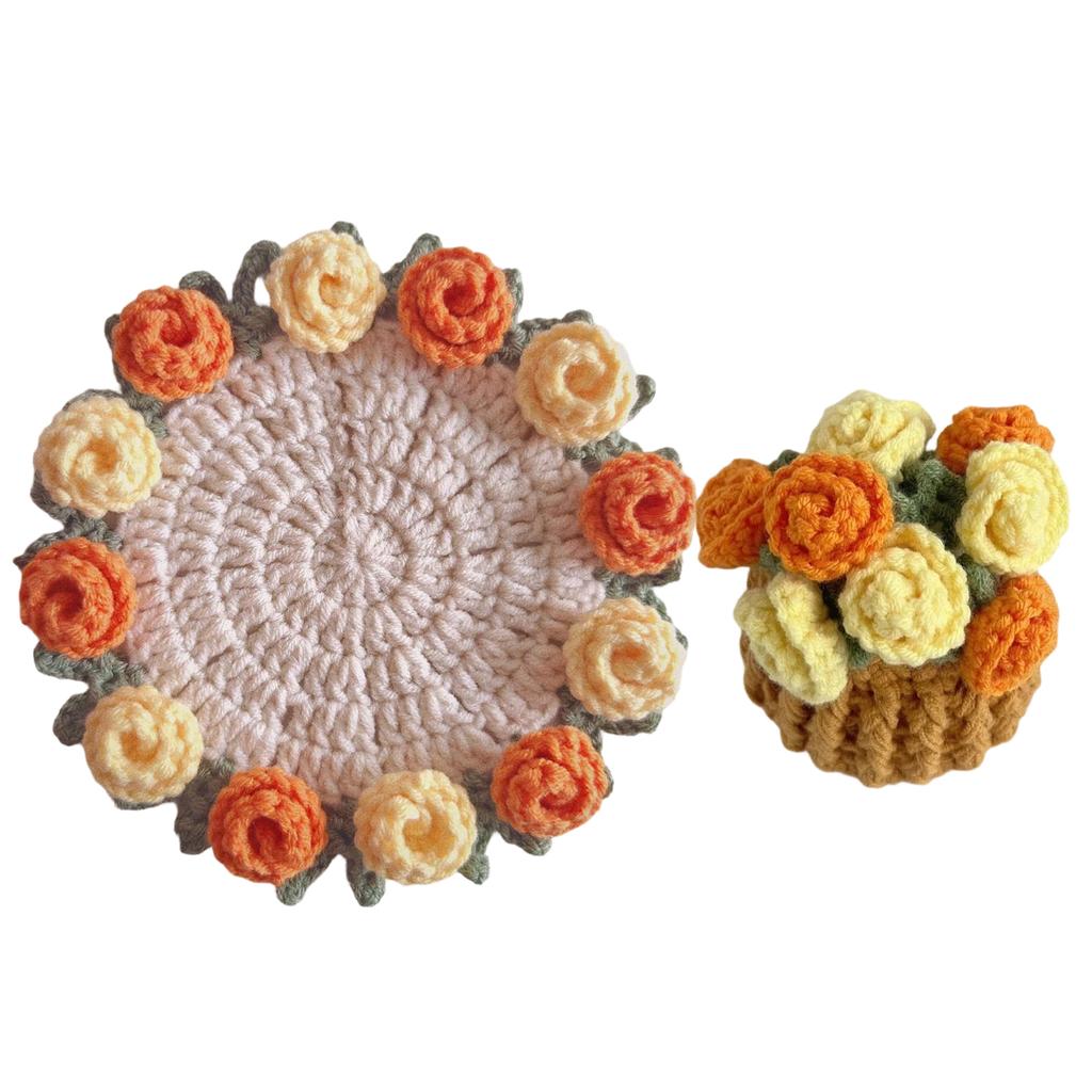 Almofada Térmica de Crochê de Lã Feita à Mão Decorações de Mesa Presentes Criativos de Feriado Flor Rosa Produtos Acabados