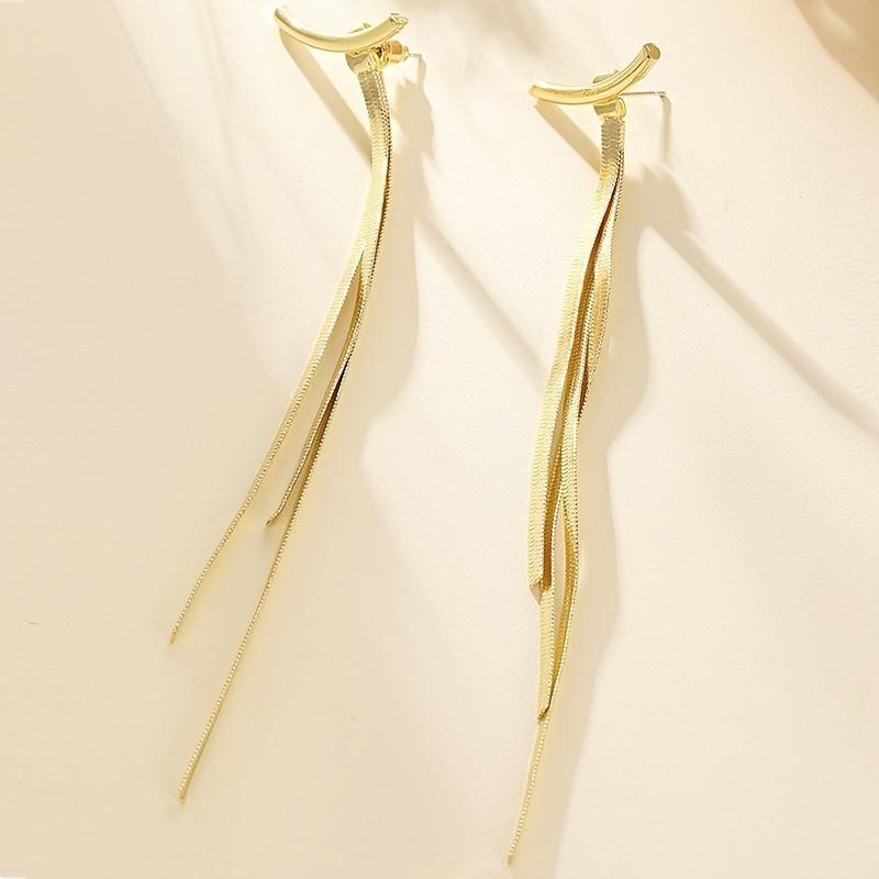 Long Snake Chain Earrings for Women Golden Glossy Arc Geometric Statement Minimalist Fashion Jewelry Gifts
