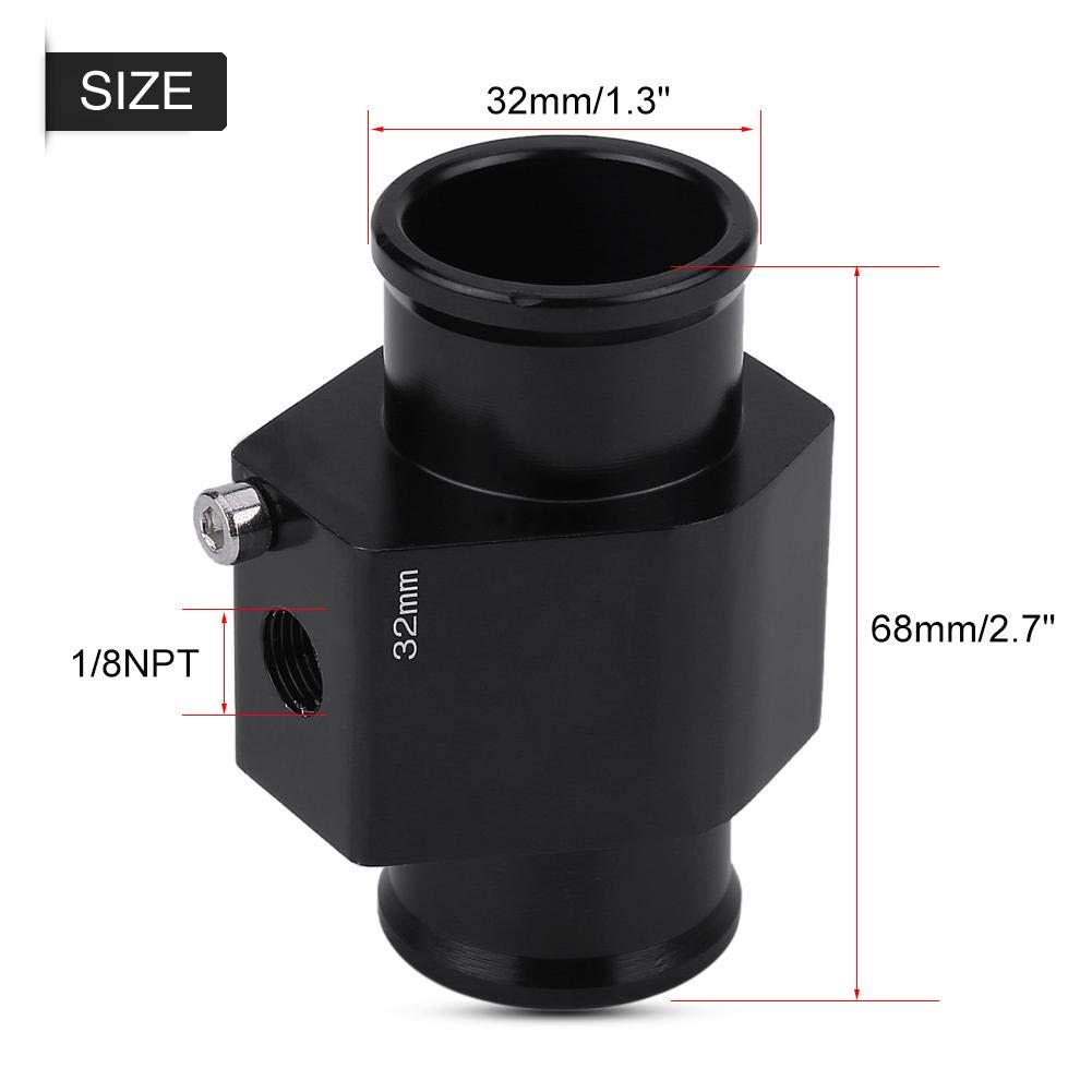 Water Temp Joint Pipe, Aluminum Car Water Temp Temperature Joint Pipe Hose Gauge Adapter Black(32mm)