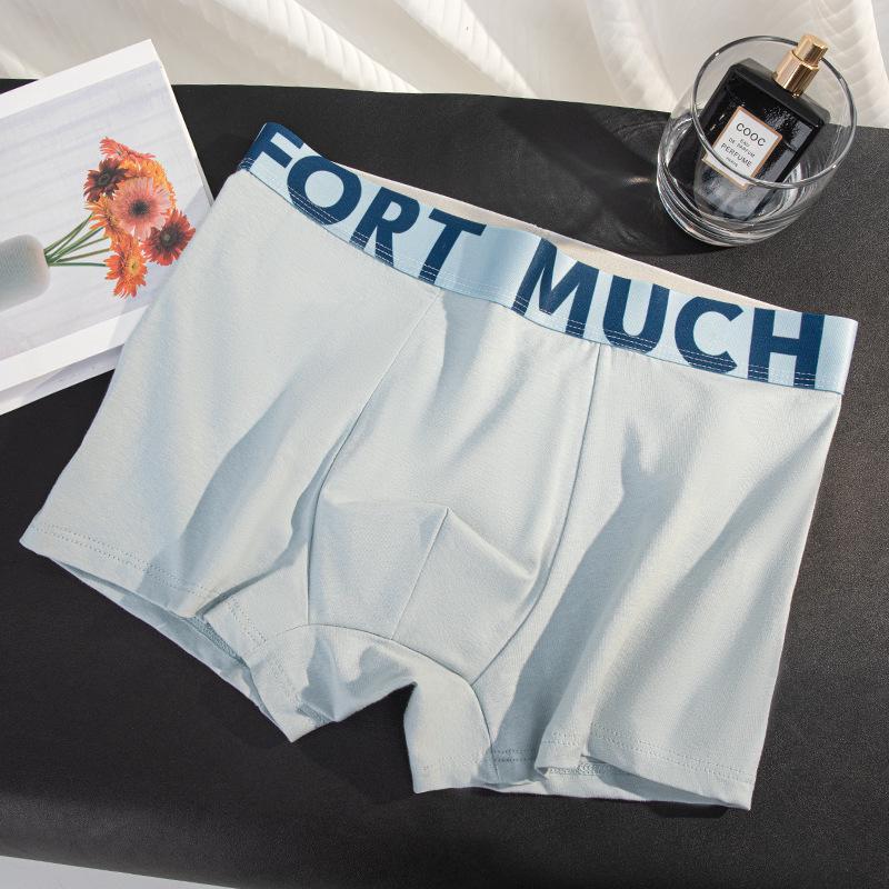 Men's Pure Cotton Boxer Briefs with Antibacterial Cordyceps and Breathable Crotch in Trendy Letter Design