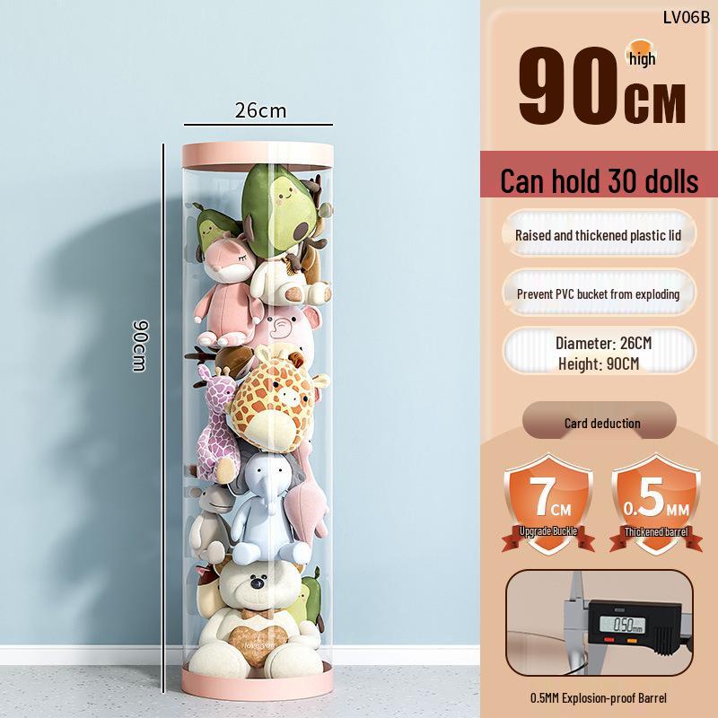 Zippered Plush Doll Storage Basket - Children's Transparent Toy Organizer